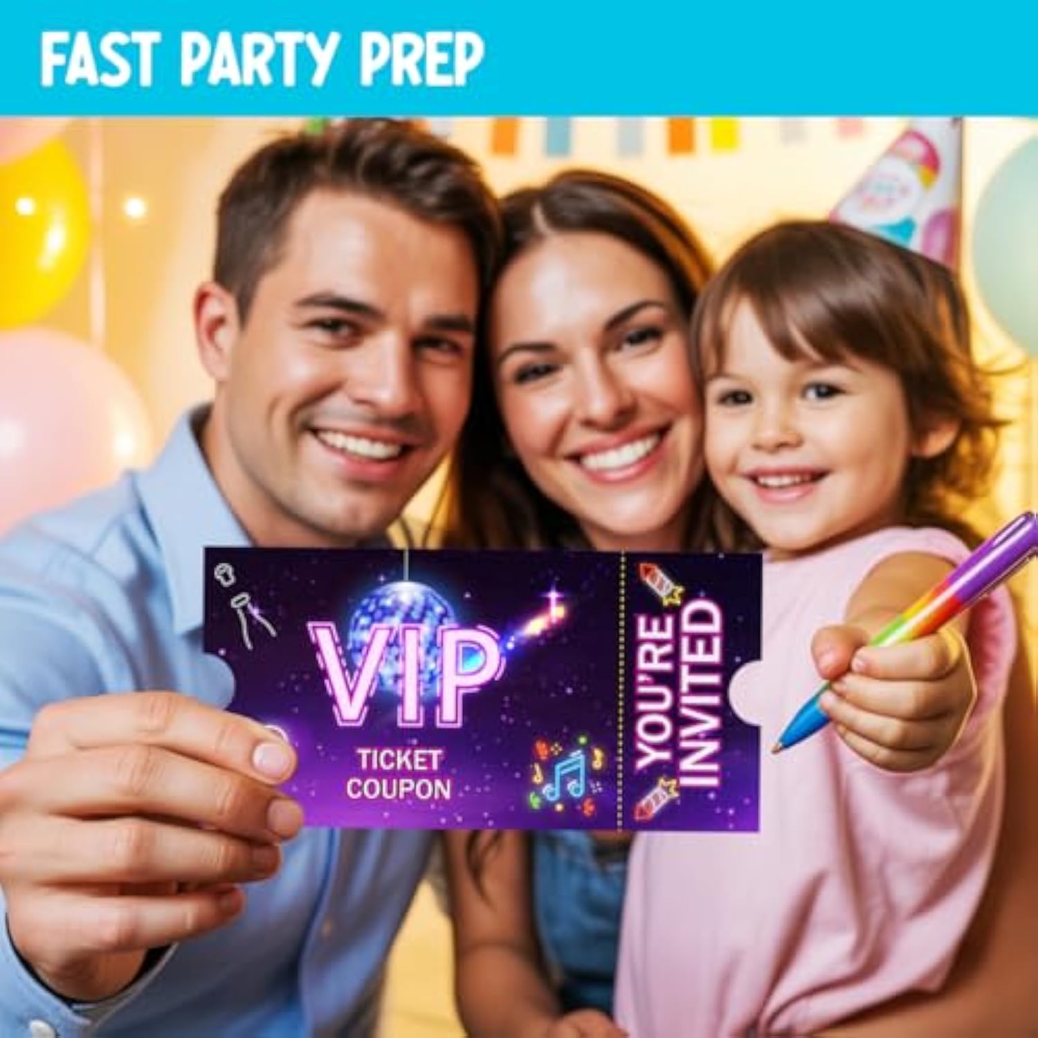30pcs Neon VIP Birthday Invitations Purple Cards with Envelopes for Kids