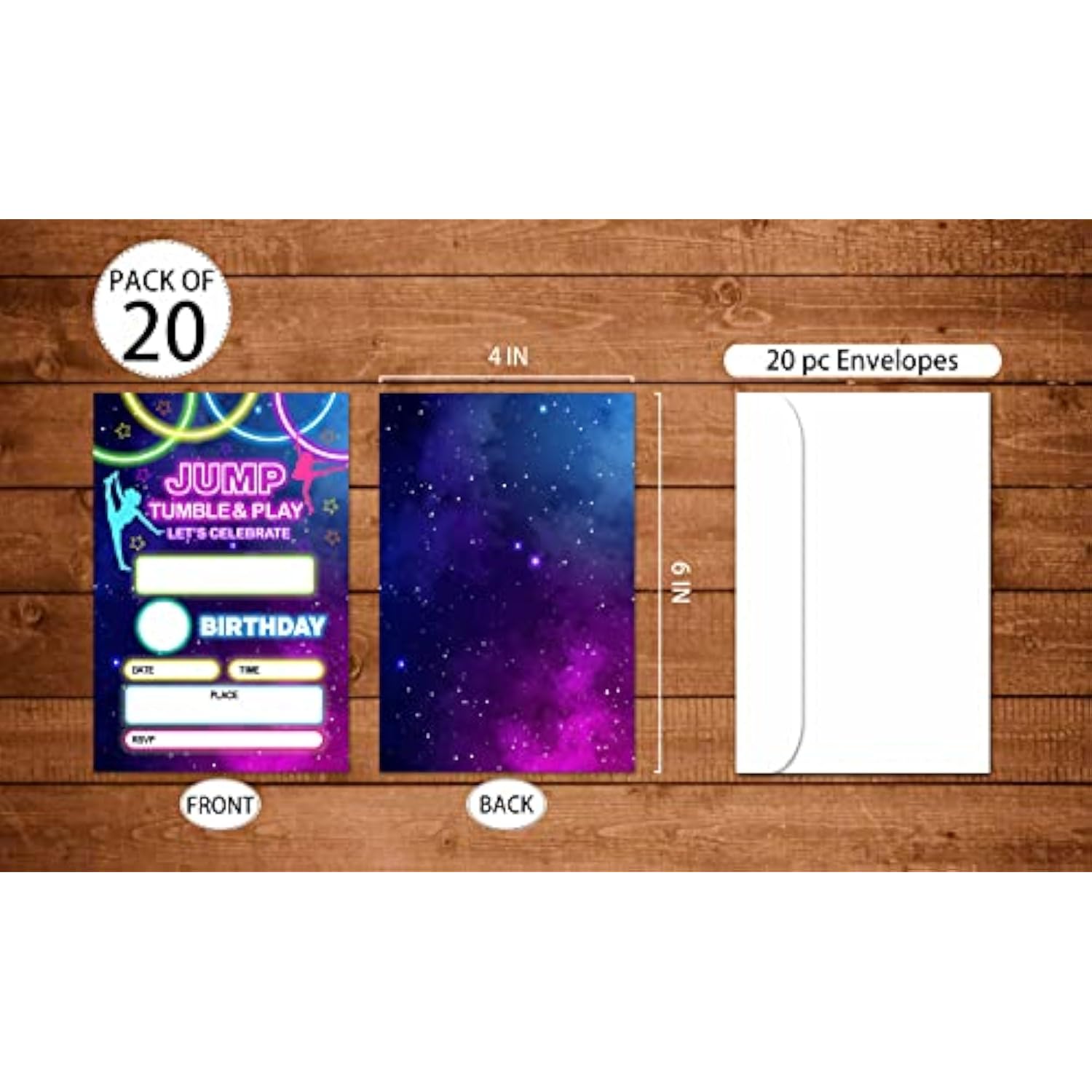 Bounce House Birthday Party Invitations, Trampoline Jump Invites, Teenagers Party Decorations - 20 Cards With Envelopes (012)