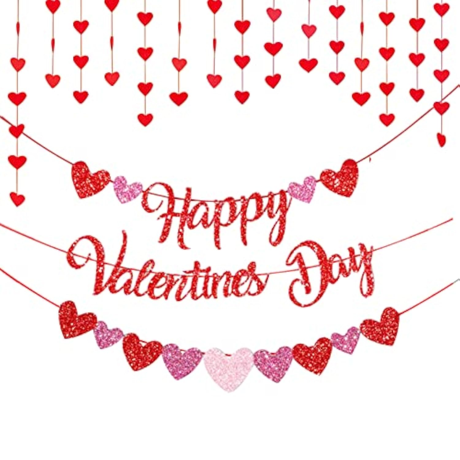 Happy Valentine'S Day Decorations Red Heart Banner Kit For Galentines Wedding Anniversary Birthday Party Supplies Home Window Décor