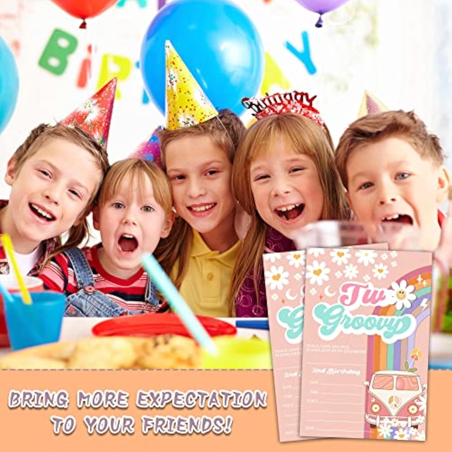 Birthday Invitations, 4"X6" 2Nd Birthday Party Invitations With Envelopes For Rainbow Two Groovy Floral Party Decorations Supplies(20 Pieces)-C11