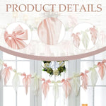 1 Pcs White Pink Bow Garland Banner, Satin Ribbon Hanging Party Bow Garland Decoration For Birthday Baby Shower Wedding Party Supplies