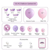 Baby Shower Decorations For Girl 135 Pcs Pink Purple Balloon Arch Kit Metallic Lavender Balloon Garland Double Stuffed Balloons Butterfly Stickers For Fairy First Birthday Decorations