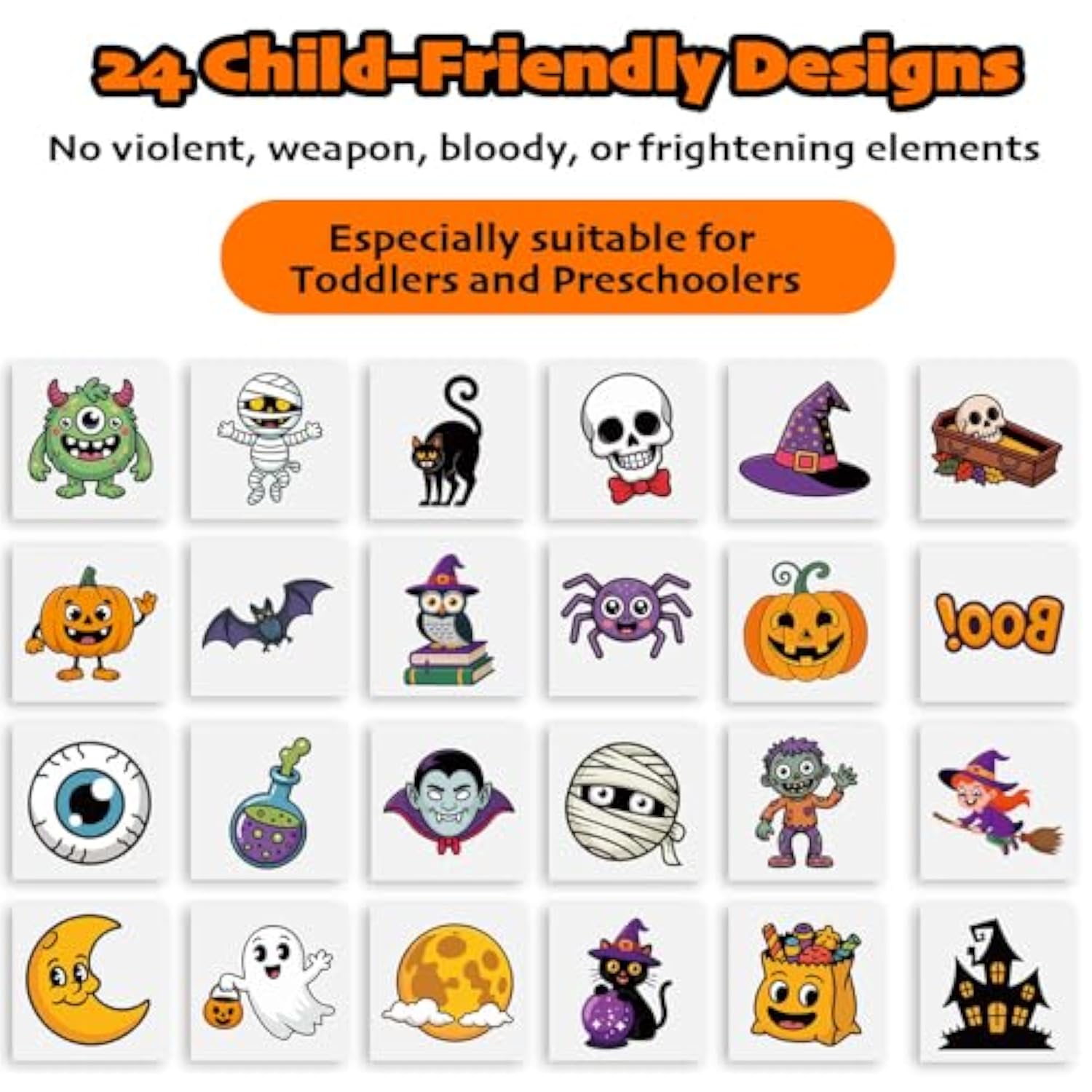 144Pcs Halloween Temporary Tattoos For Kids – 24 Unique Child-Friendly Designs, Perforated Sheets – Trick Or Treat Party Favors, Classroom Handouts, Exchange Gifts