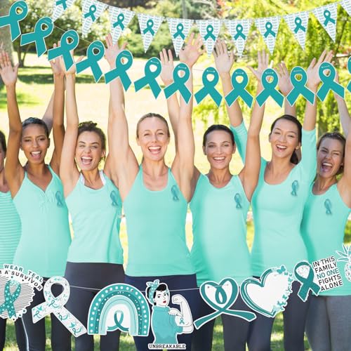 5 Pcs Teal Ribbon Wall Decor, Ovarian Cancer Awareness Banner