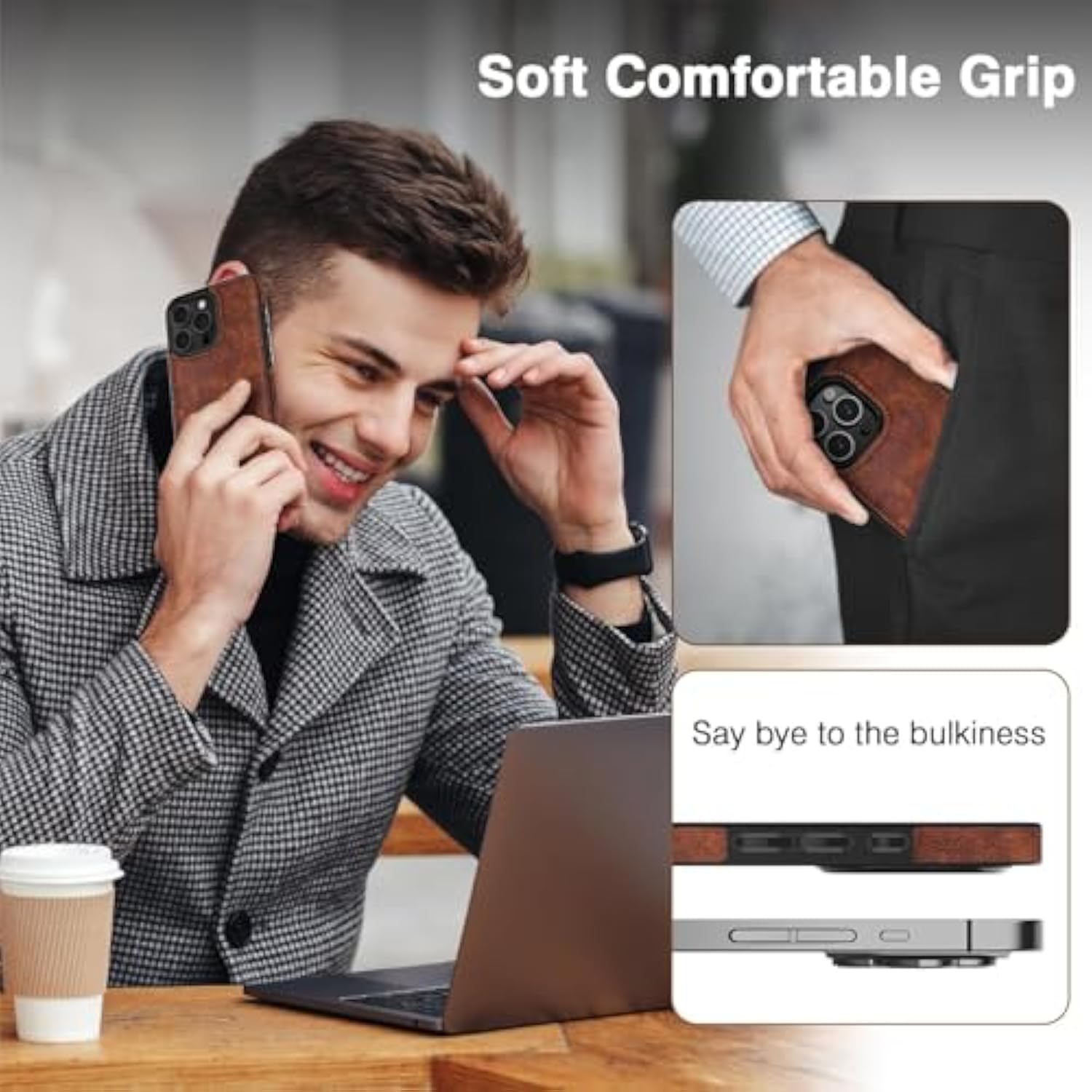 For Iphone 16 Pro Max Leather Case Compatible With Magsafe, Slim Luxury Pu Non-Slip Grip Rugged Bumper Shockproof Full Body Protective Cover Phone Cases For Iphone 16 Pro Max 6.9 Inch - Brown