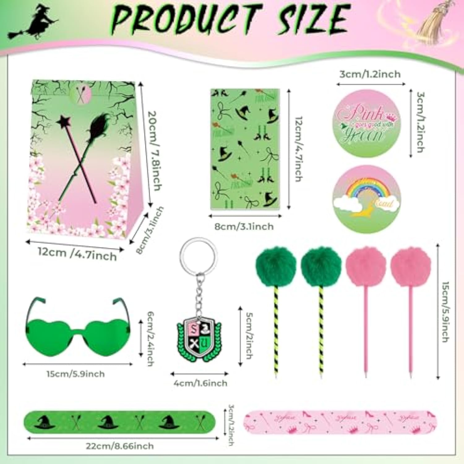84Pcs Witch Party Favors With Pens Notepads Sunglasses Paper Gift Bag Princess Crown Key Chains Slap Bracelet Sticker Witchy Themed Party Supplies For Boy Girl Birthday Classroom Game Activities