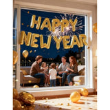 16in Gold Happy New Year Foil Balloon with Straw and Ribbon for NYE Decor