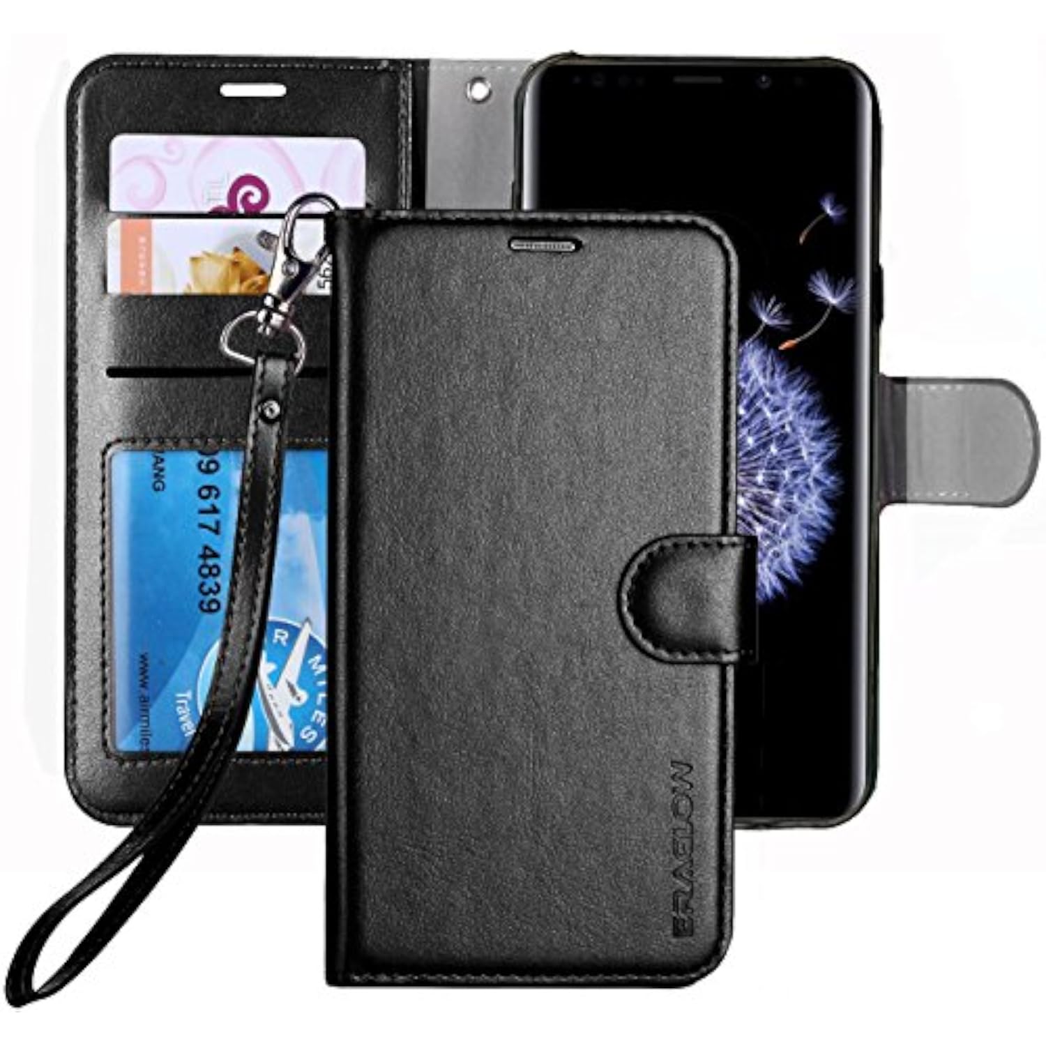 Galaxy S9 Premium PU Leather Wallet Flip Protective Case Cover with Card Slots and Kickstand for Samsung Galaxy S9 (Black)