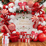 Christmas Balloon Garland Arch kit with Red White Balloons, Candy, Cane, Star, Explosion-Star, Gift Box, santa-claus Foil Balloons for Xmas Party Decorations