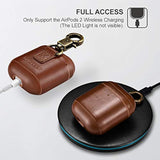 AirPods Leather Case, ICARER Genuine Leather AirPod case with Keychain and Led Light for Apple AirPods 2 Case & Airpods 1, Support Wireless Charging(Brown)