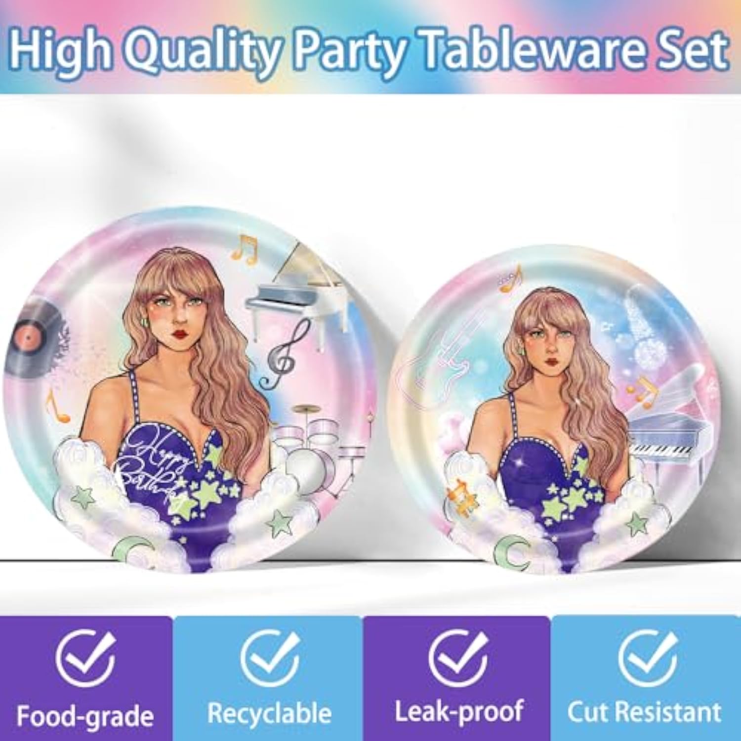 170Pcs Birthday Party Supplies Plates Napkins Tablecloth Girls Birthday Decorations Paper Cup Disposable Table Cover Fans Party Decor Severs 24 Guest