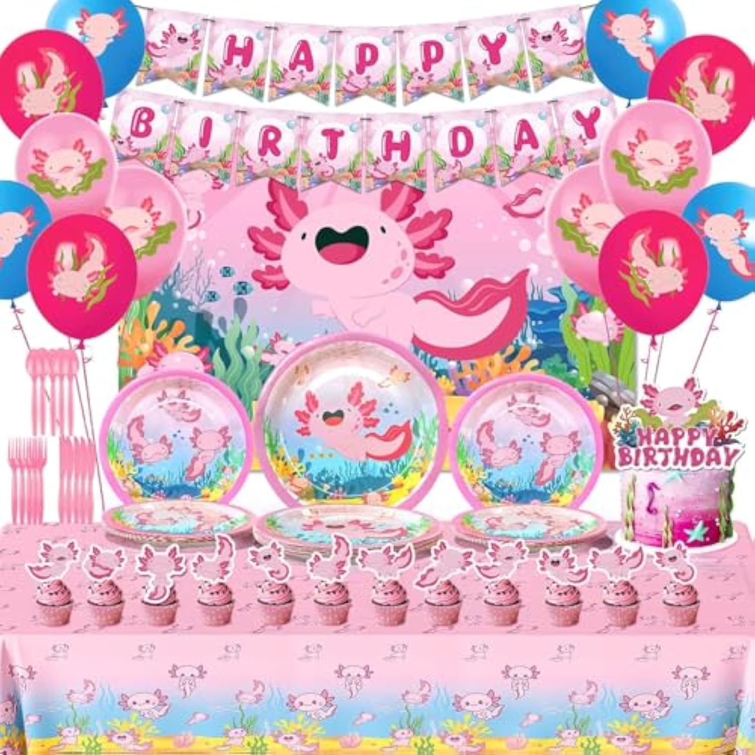198Pcs Birthday Decorations Supplies Party Supplies Include Backdrop Balloon Banner Tablecloth Knives Forks Spoons Caketopper