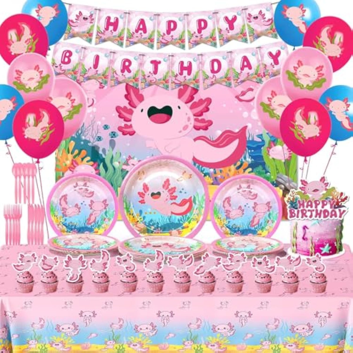 198Pcs Birthday Decorations Supplies Party Supplies Include Backdrop Balloon Banner Tablecloth Knives Forks Spoons Caketopper