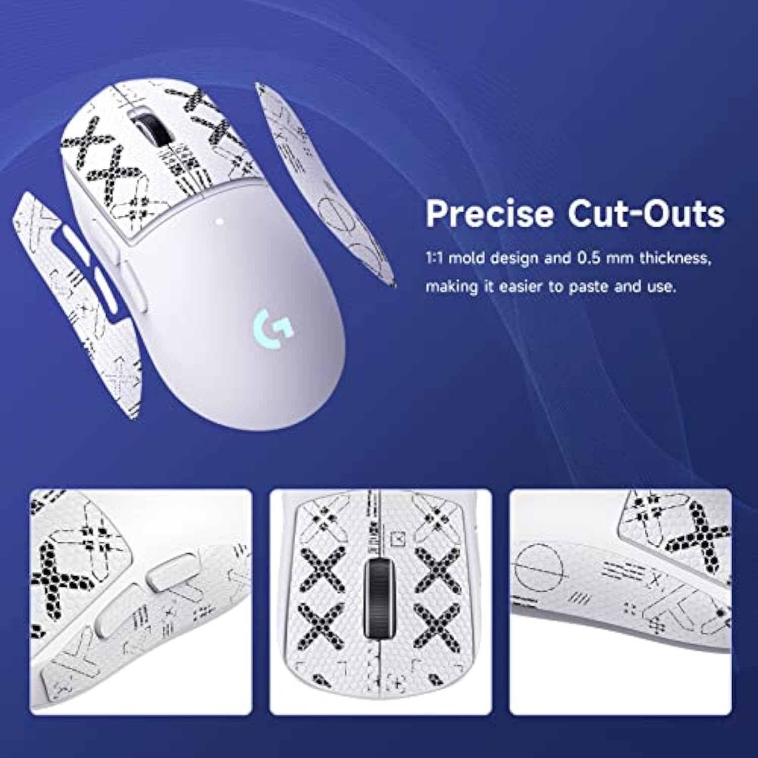 Nonslip Skin Compatible With Logitech G Pro X Superlight Wireless Gaming Mouse, Nonslip Grip Tape, Sweat-Proof Grip, Protective Cover, White