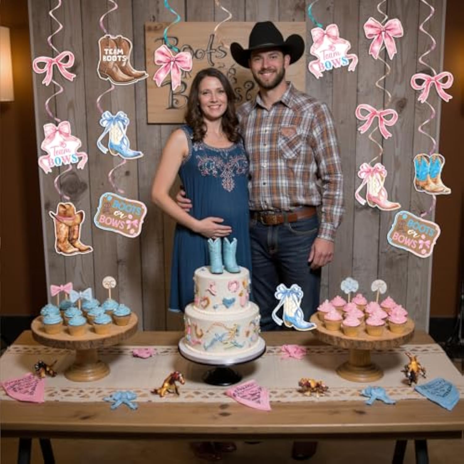 Boots Or Bows Gender Reveal Decorations Boy Or Girl Hanging Swirl Boots Or Bows Theme Baby Shower Decoration For Western Gender Reveal Party