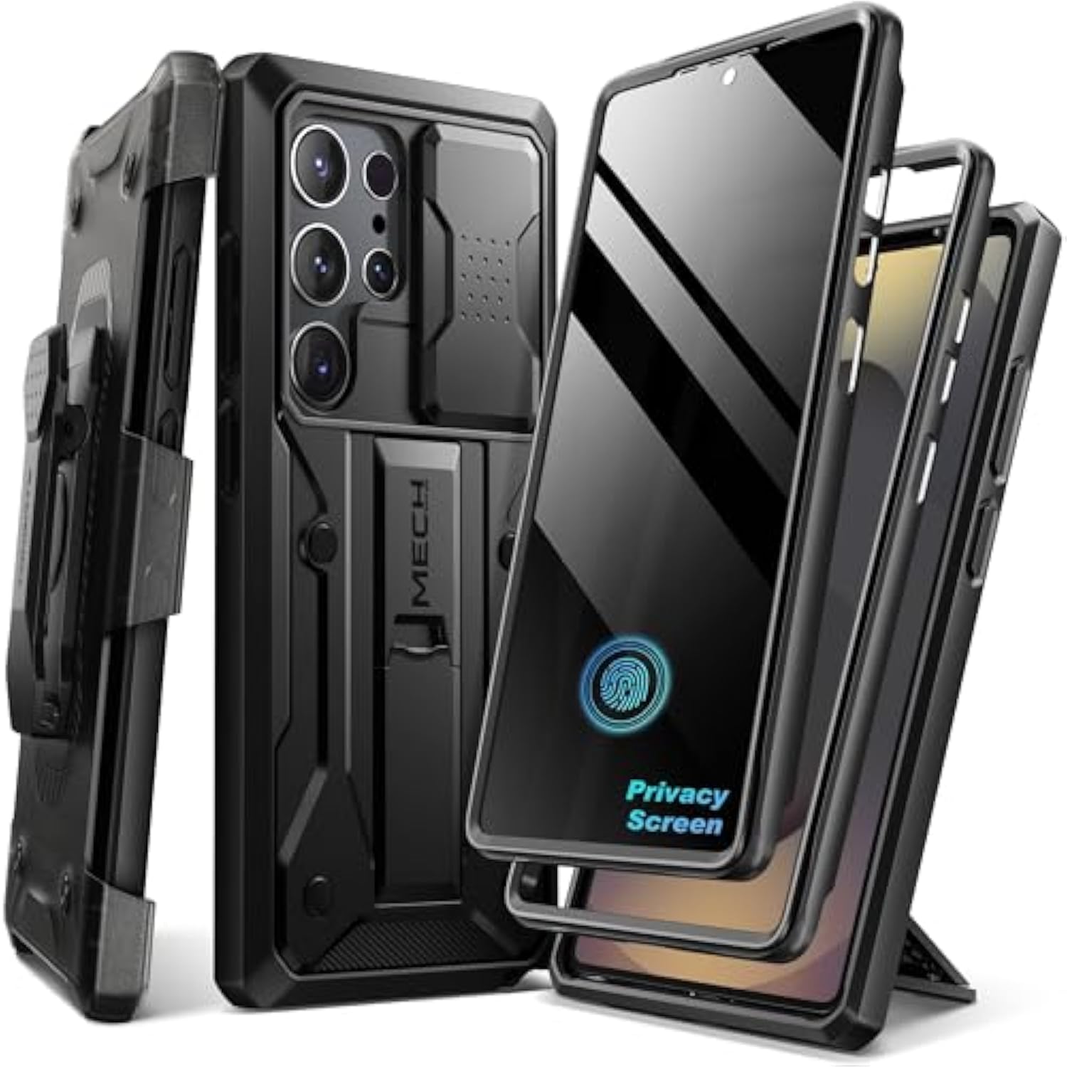 For Samsung Galaxy S24 Ultra Case, [With Privacy Screen Protector & Slide Camera Cover] [2 Front Frames] Full-Body Heavy Duty S24 Ultra Phone Case With Stand & Belt Clip Holster, Black Privacy