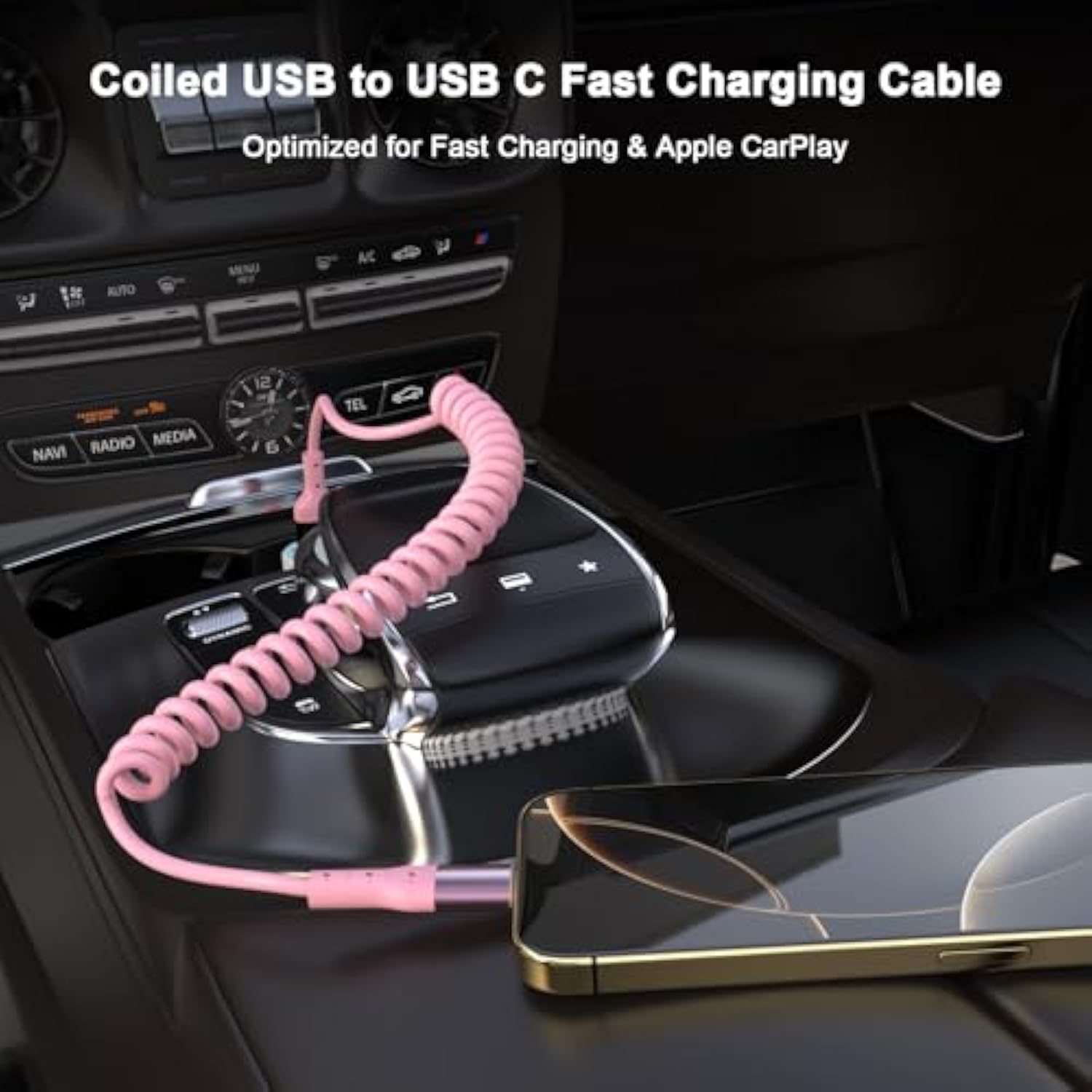 Coiled Car Carplay Cable Cord For Iphone 17 16, 2 Pack 5Ft Usb To Usb C Coiled Cable For Car Carplay Short Usb C Retractable Cord For Iphone 17/17 Pro/17 Pro Max/Air/1616 Pro/16 Pro Max/15/15 Pro Max