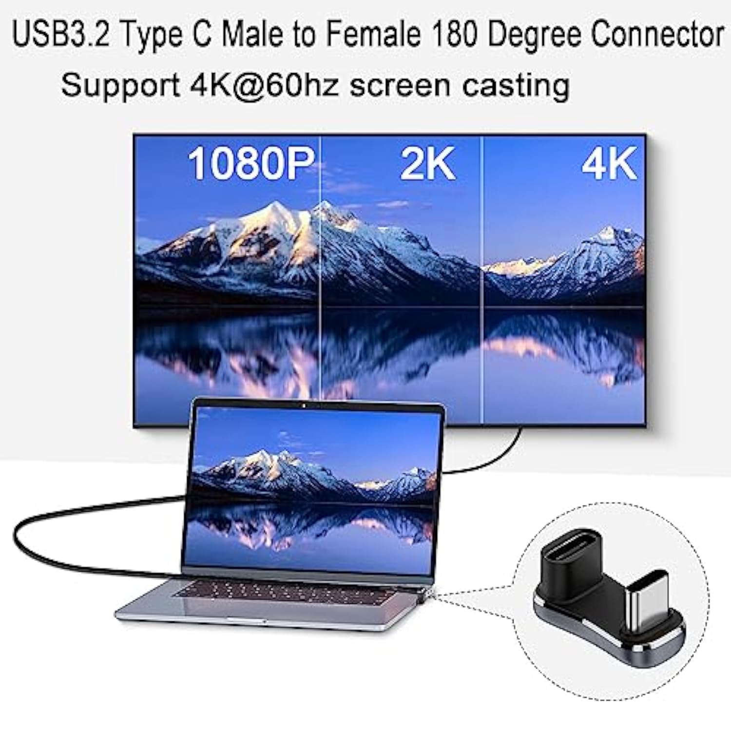 Wider Usb C U Shaped Angle Adapter 140W 20Gbps Usb3.2 Type C Male To Female Wi