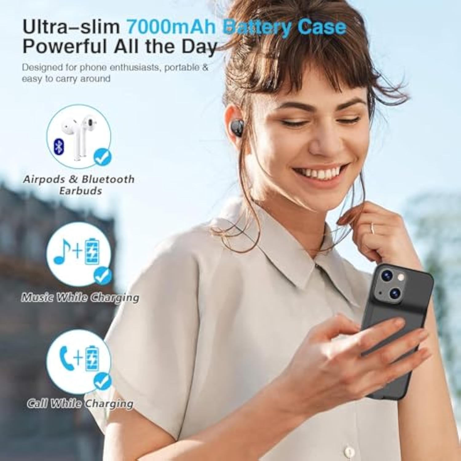 Battery Case For Iphone 13/13 Pro/14/14 Pro,Upgrated Powerful 7000Mah Charging Portable Rechargeable Charger Case Cover For Iphone 13/13 Pro/14 Pro/14 Charging Case-Black