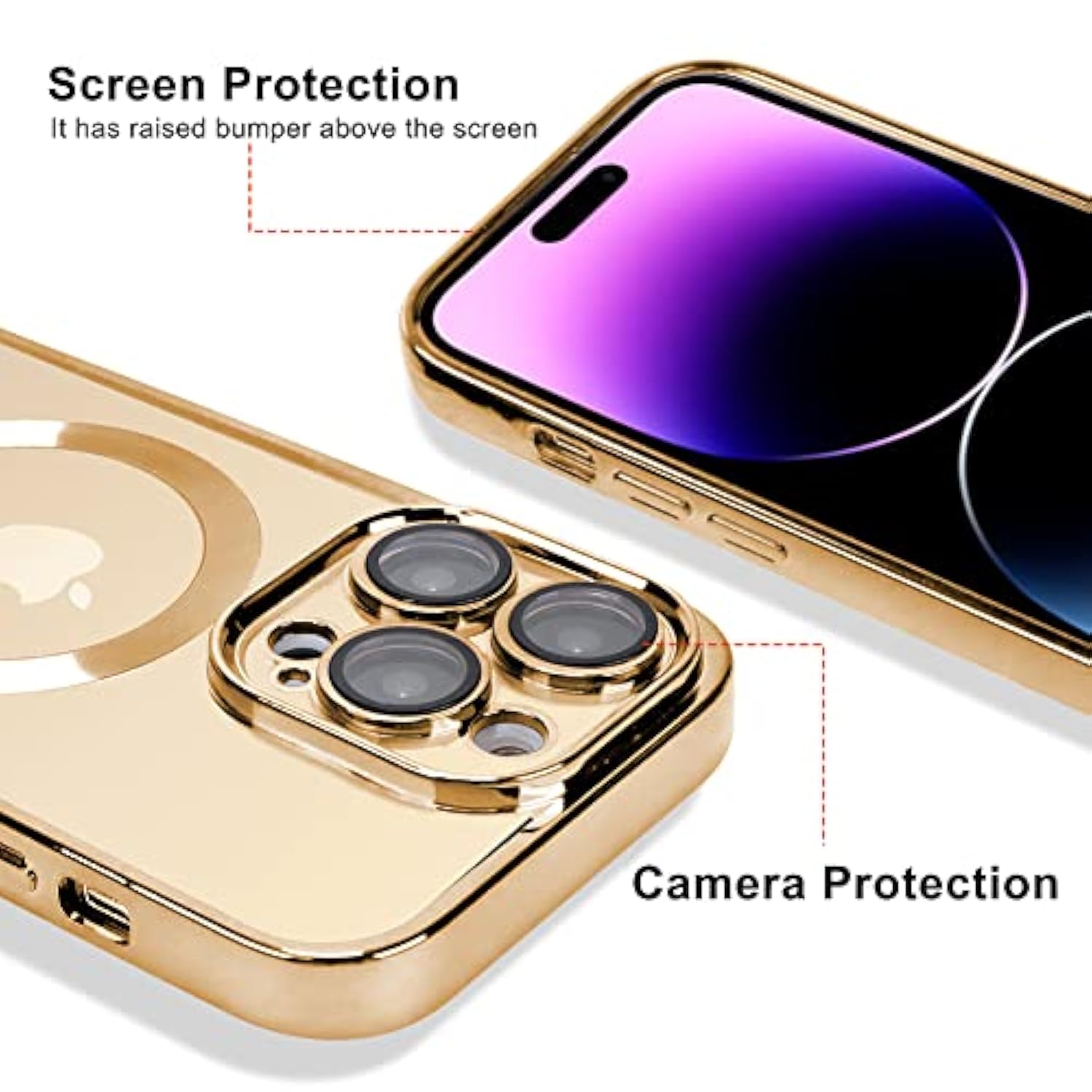 OOK Magnetic Case Made for iPhone 14 Pro Max (6.7 Inch) [Built-in Camera Lens Protector] [Compatible with MagSafe] Soft TPU Anti-Scratch Shockproof Protective Slim Clear Case for Women Men - Gold