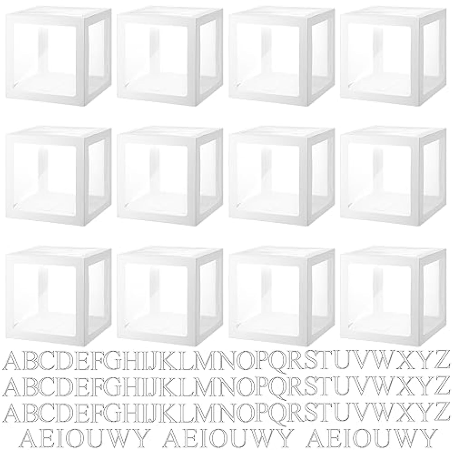 12 Pcs Transparent Balloon Boxes Clear Balloon Boxes With 99 Letters For Baby Shower Gender Reveal Grad Birthday Party Bridal Wedding Anniversary Backdrop Decoration (White)