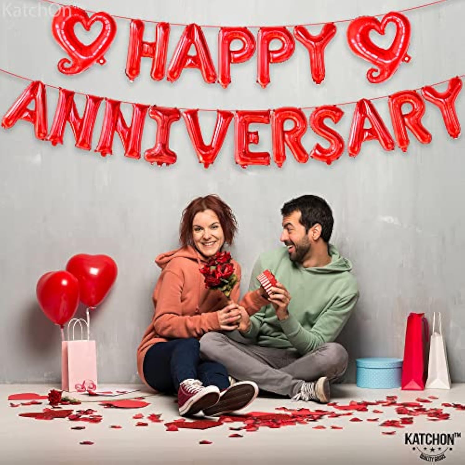 18 Inch Happy Anniversary Balloons Letters - Big Red Banner For Decorations | Heart Balloons For Party