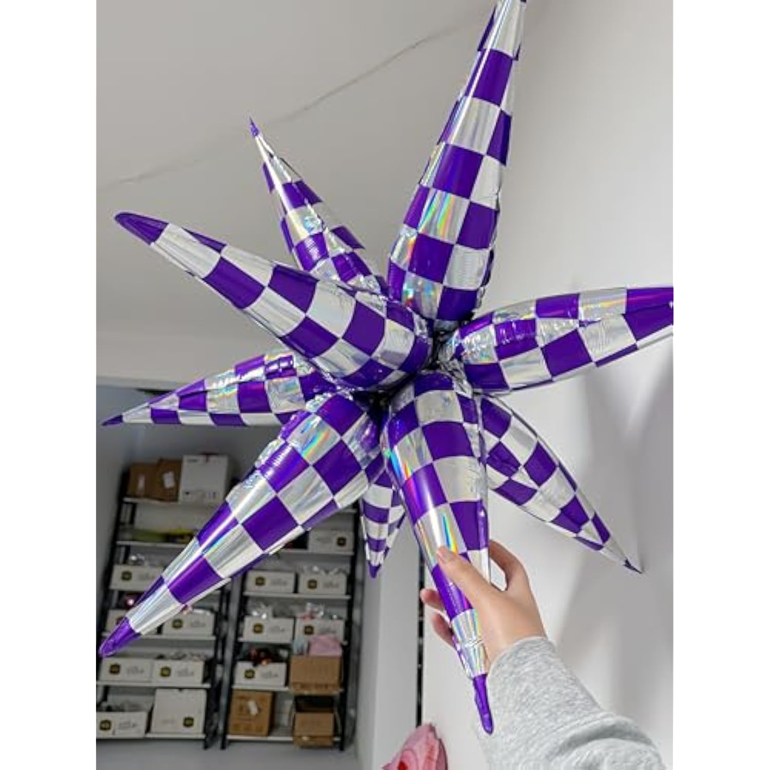 24 Pc Purple Silver Checkered Star Foil Balloons Party Decoration