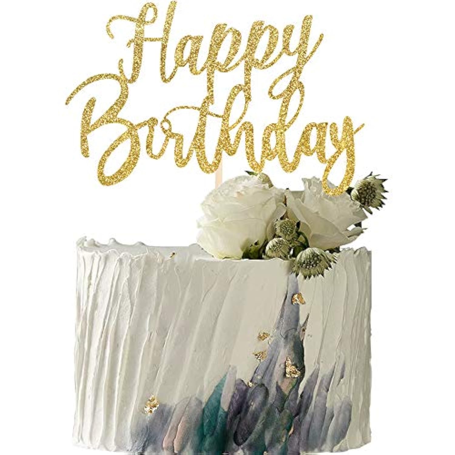 Handmade Glitter Happy Birthday Cake Topper Bunting Gold Party Decoration
