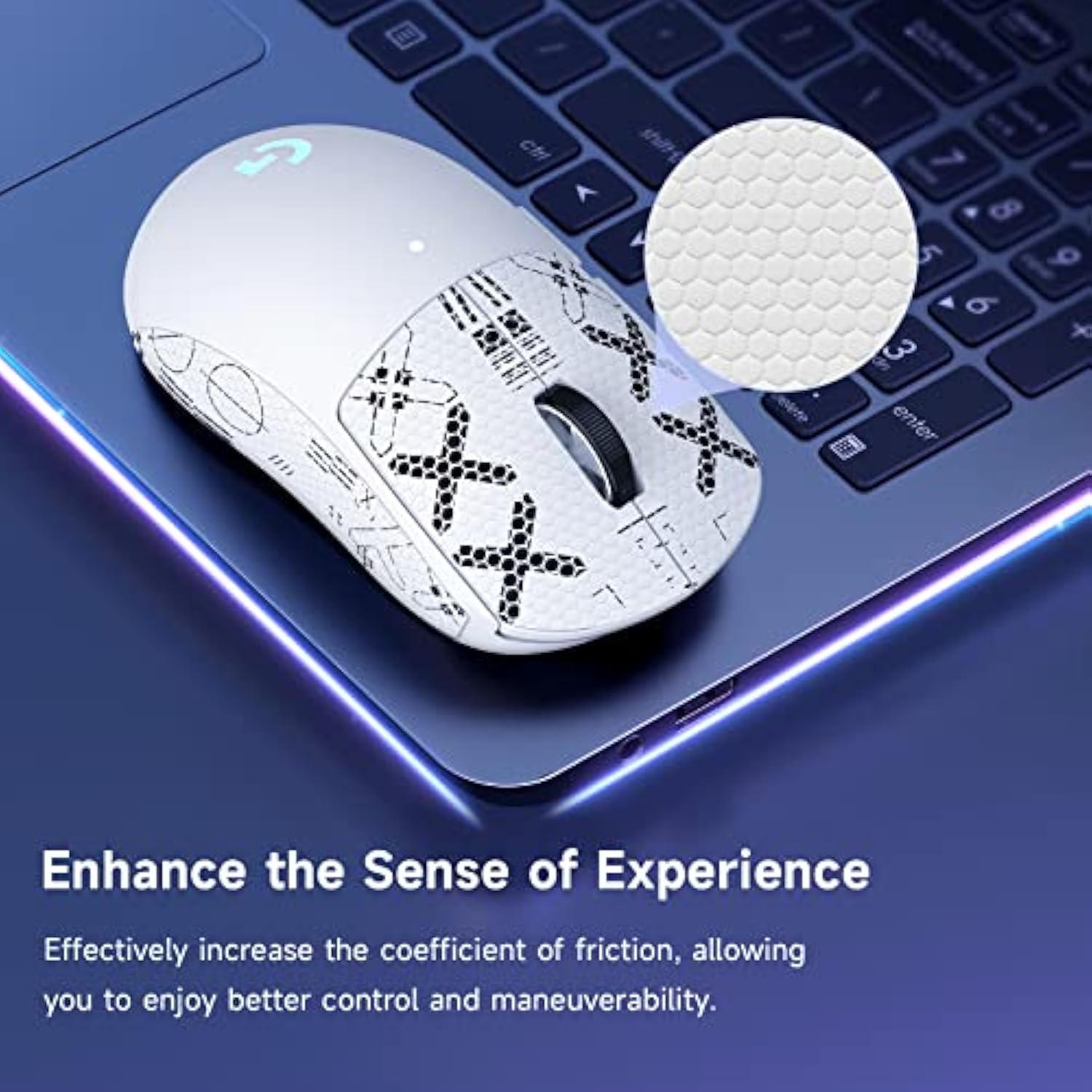 Nonslip Skin Compatible With Logitech G Pro X Superlight Wireless Gaming Mouse, Nonslip Grip Tape, Sweat-Proof Grip, Protective Cover, White