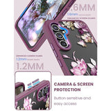 For Samsung Galaxy A54 5G Case With Tempered Glass Screen Protector [2 Pack],[Military Grade Protective] Slim Soft Tpu & Hard Pc,Girls Women Crystal Clear Flower Pattern Cases(Jd/Purple)