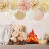 Champagne Beige Paper Flowers Tissue Pom Poms Honeycomb Lanterns 15Pcs Party Decorations For Boho Fall Rustic Birthday Baby Shower Neutral Autumn Wedding Bridal Hanging Decor