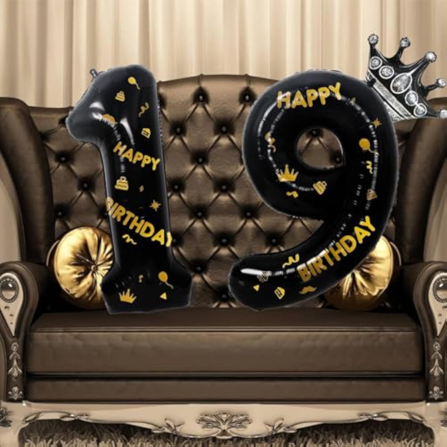 40-Inch Black Foil Number 19 Balloon for Birthday Anniversary Party Decor