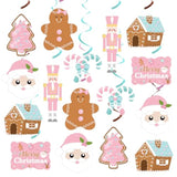 20 Pcs Gingerbread Man Theme Party Hanging Swirls Ceiling,Pink Cute Christmas Party Hanging Swirls Foil Ceiling Decor For Birthday Baby Shower Xmas Party Decor