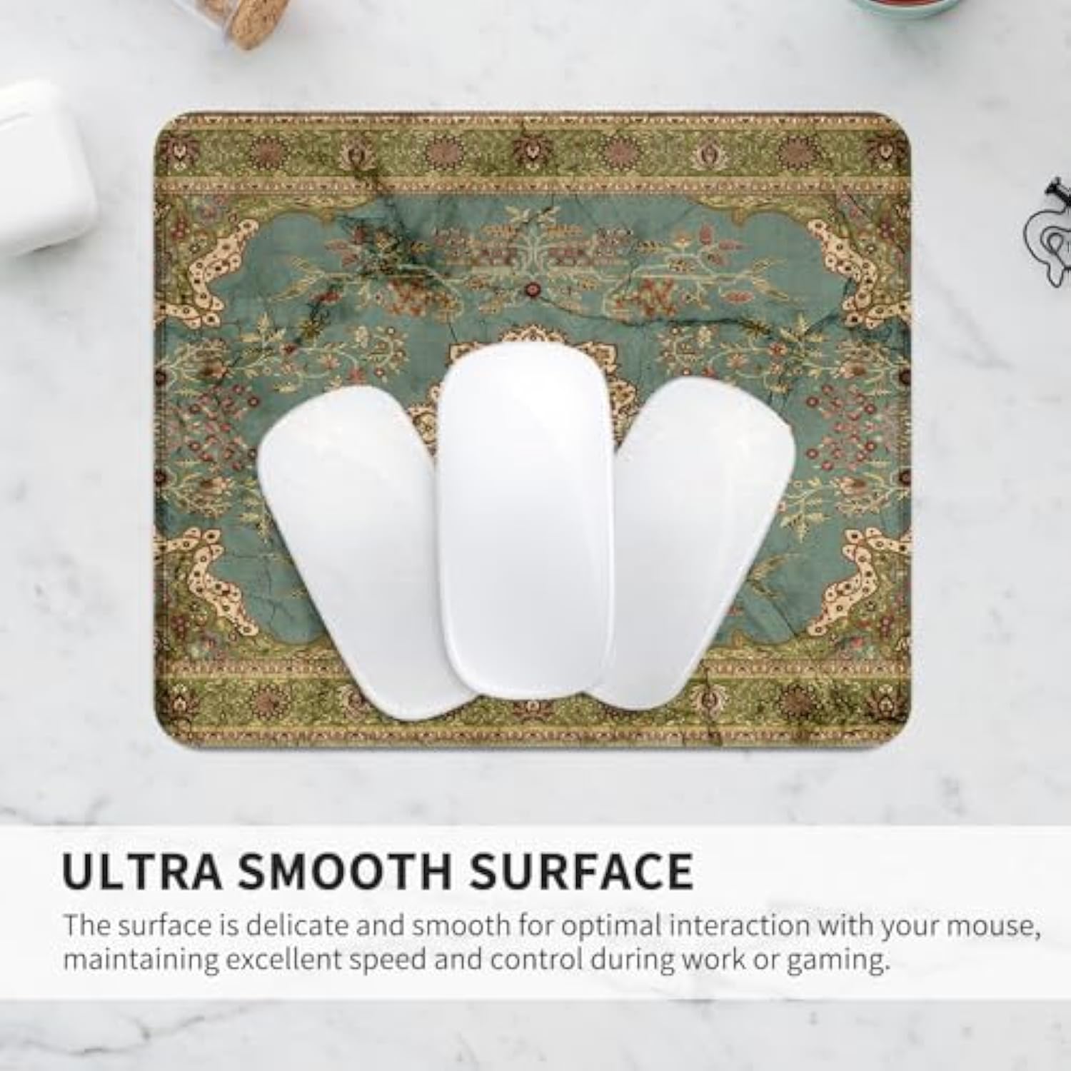 Square Aesthetic Boho Vintage Mouse Pad,Office Home Personalized Mouse Mat Design,Waterproof Funny Antique Ethnic Mouse Pad,Non-Slip Rubber Base Computer Mouse Pads For Wireless Mouse