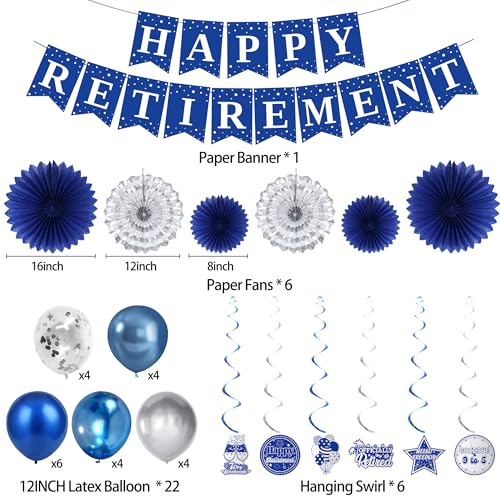 Blue Retirement Party Decorations for Women, Blue Happy Retired