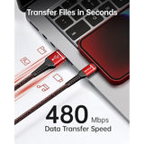 Iphone 6Ft Charger Cable 3 Pack MFi Certified Nylon Fast Charging Red