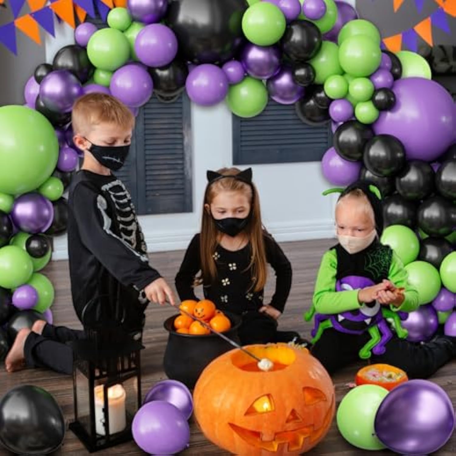 116Pcs Halloween Balloon Garland Arch Kit Green Purple Black Metallic Balloons