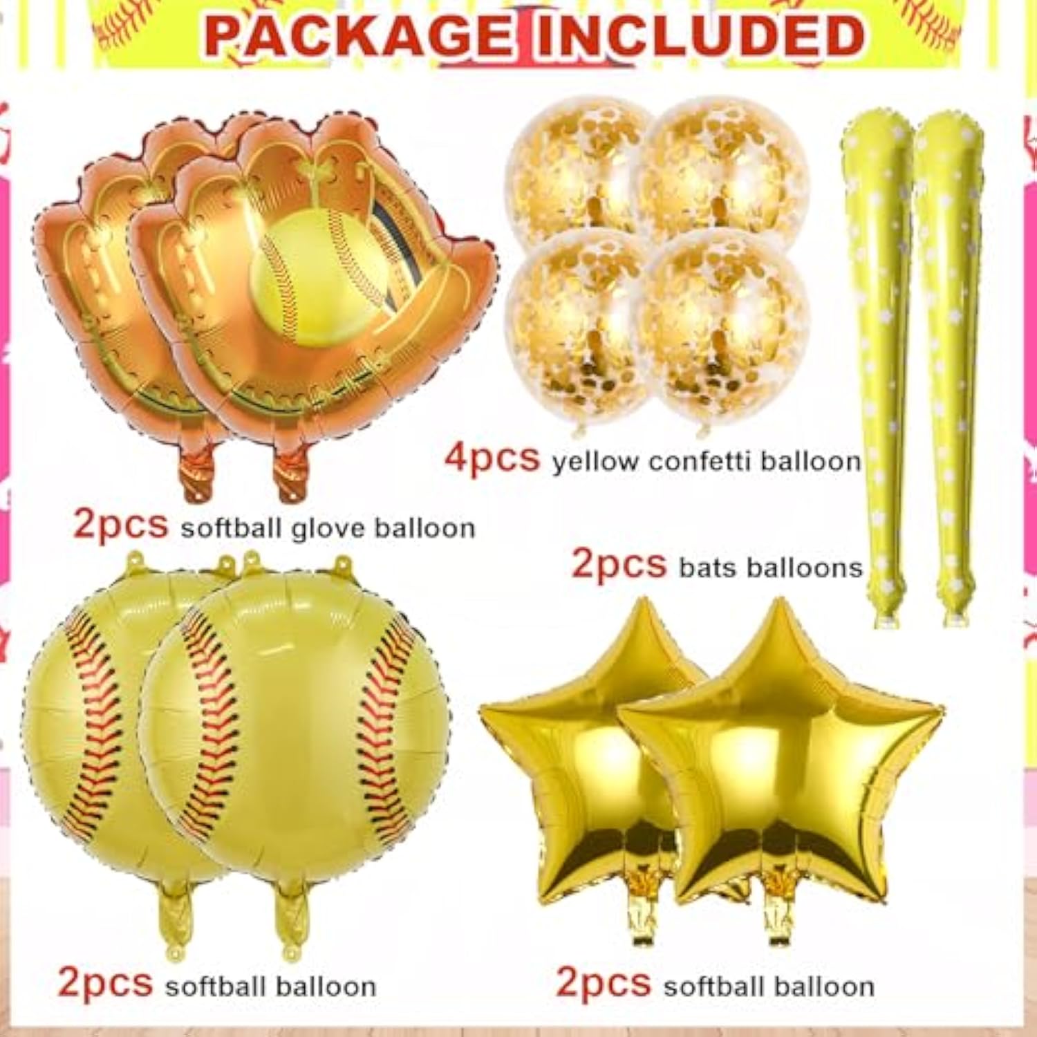 12Pcs Softball Party Balloons - Glove, Bat & Confetti Balloons for Sports Theme