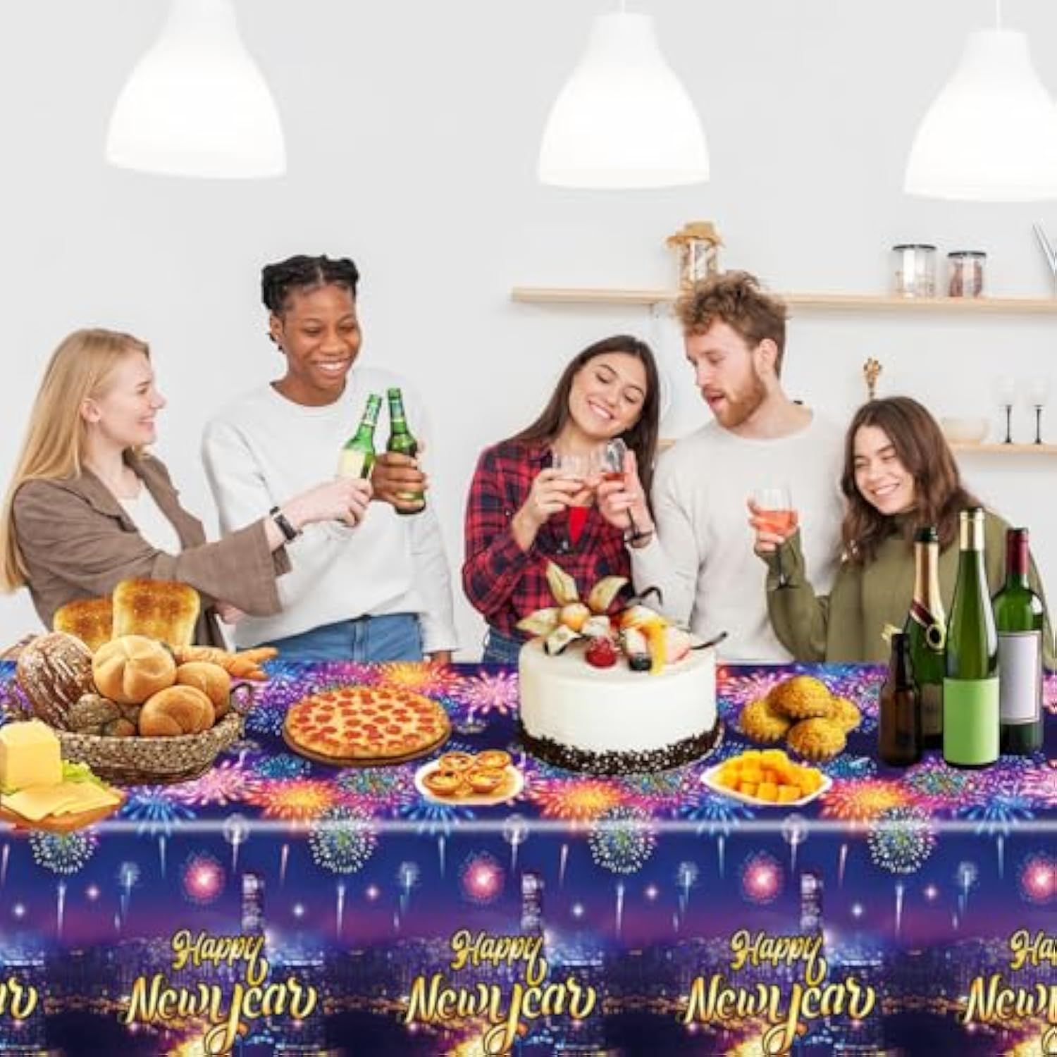 3-Piece Happy New Year 2026 Tablecloth Set 54x87 Inch for Party Decor