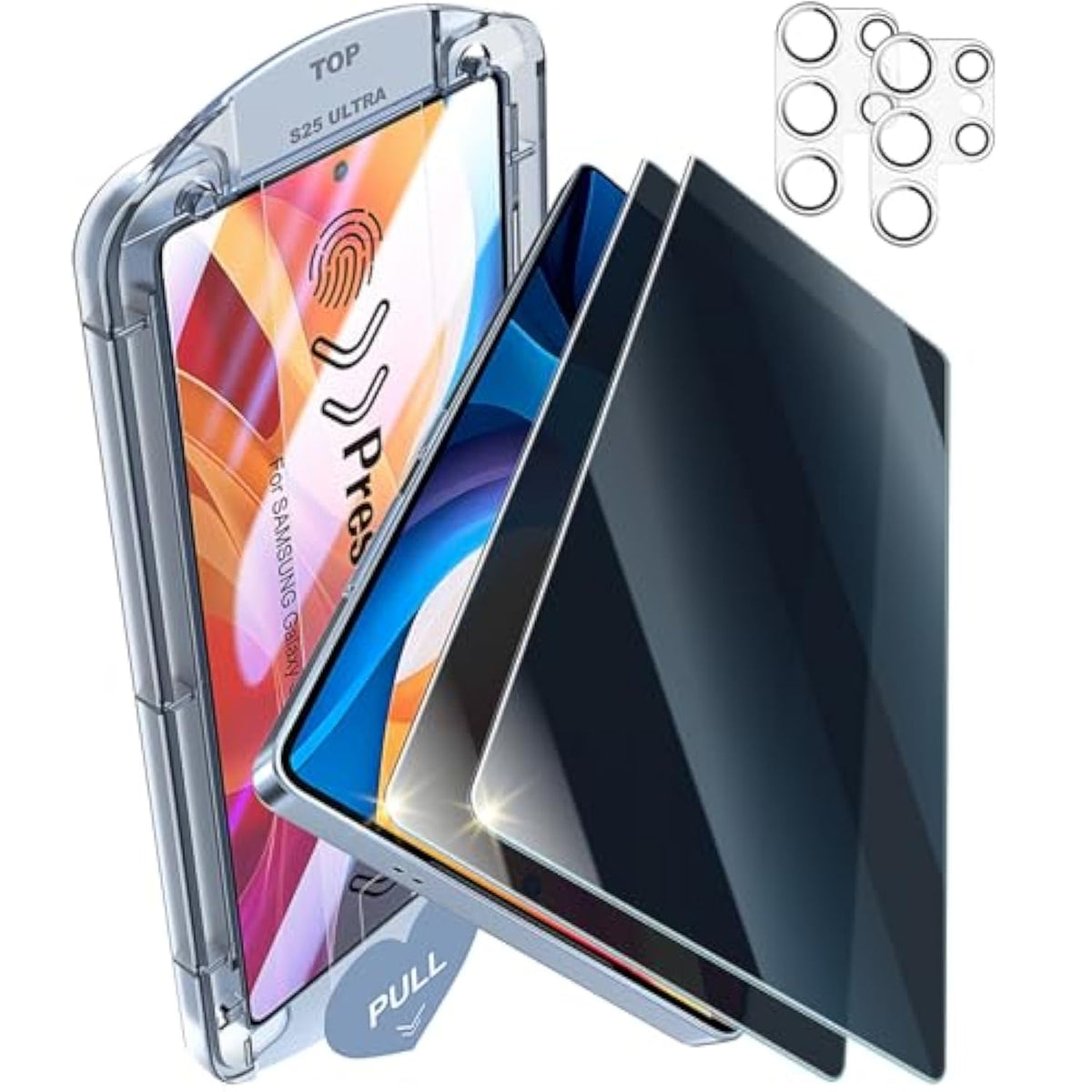 2+2 Pack 9H+ Hybrid Glass For Samsung Galaxy S25 Ultra Screen Protector [0.02S Sensitive Fingerprint ] [24° Super Privacy] [Military Grade Shatterproof] Self Installation, Case Friendly