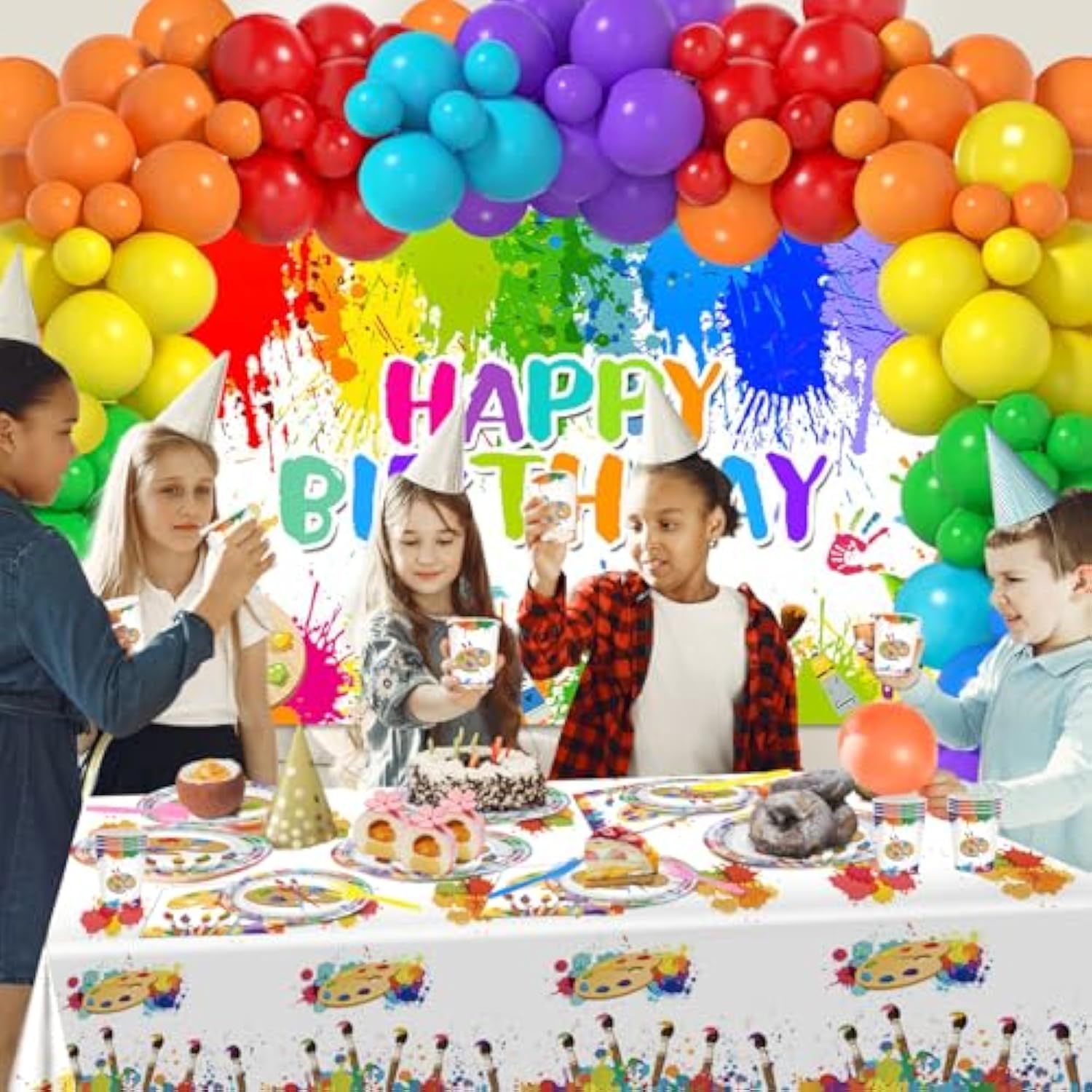 300-Pc Paint Party Decorations Set - Backdrop, Balloons & More for Birthdays
