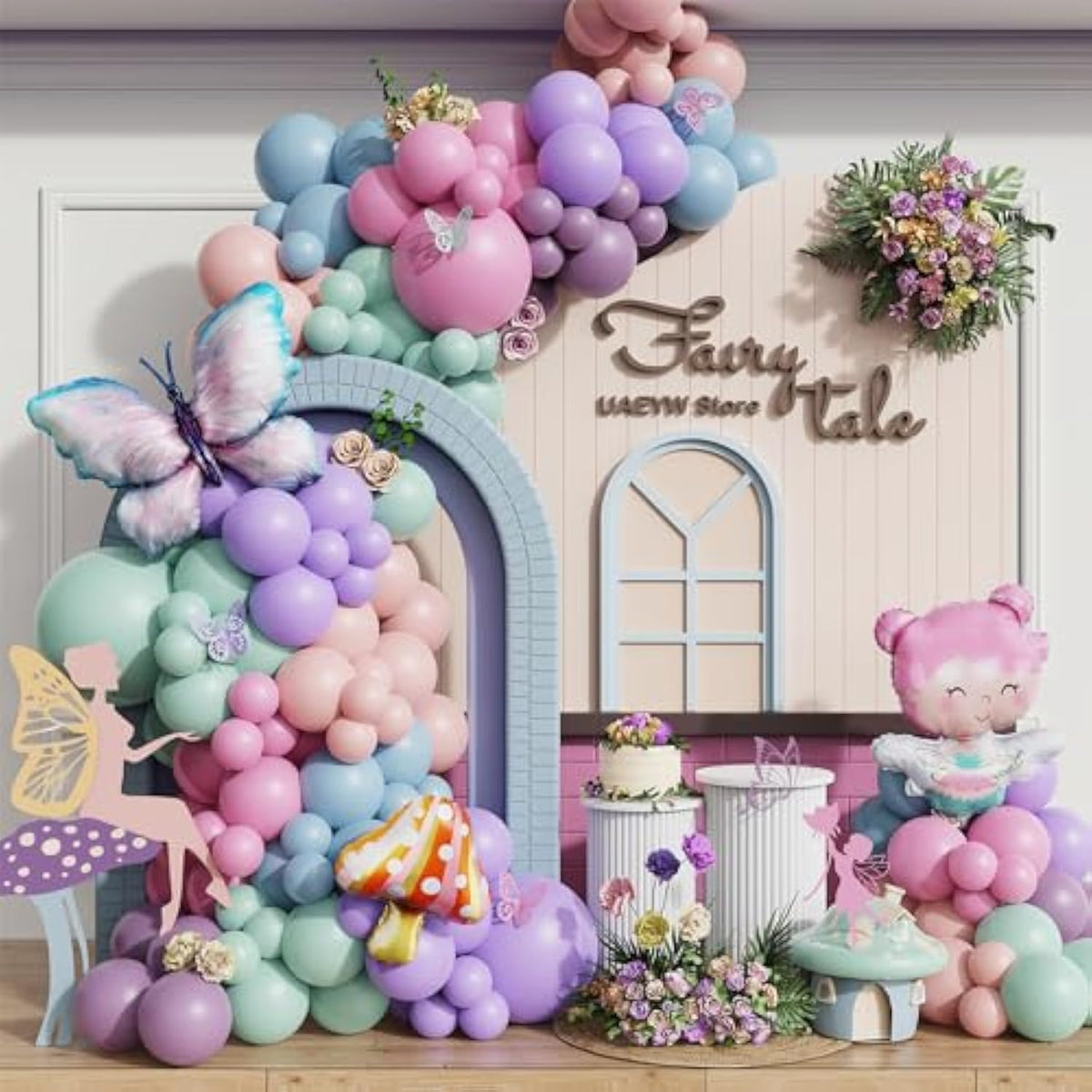Fairy Wonderland Birthday Party Decorations,138Pcs Fairy Butterfly Mushroom Balloon Arch Garland Kit Dusty Pink Purple Blue Green Balloons For Girls Fairytale Spring Garden Tea Party Bride Baby Shower