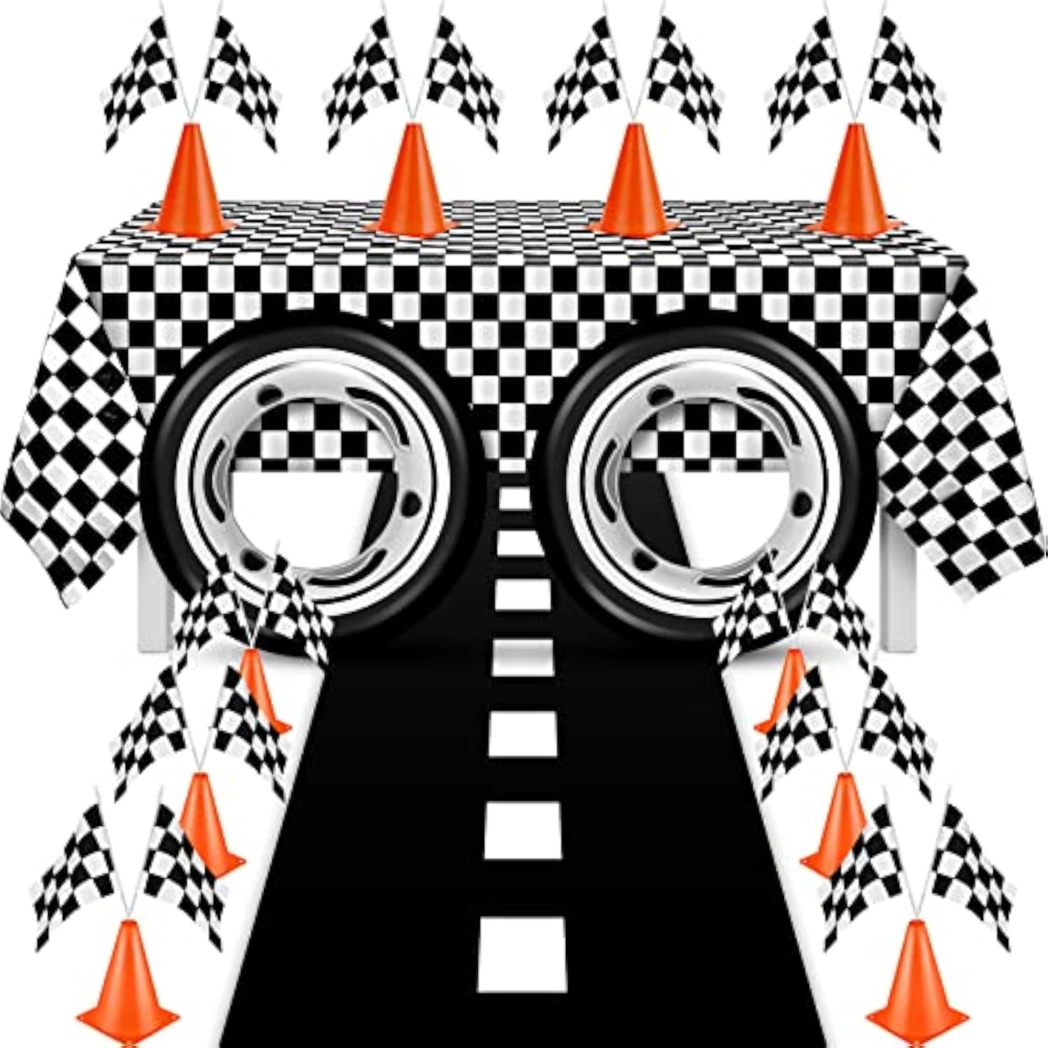 24 Pieces Race Car Party Supplies Include Traffic Cones Checkered Flag