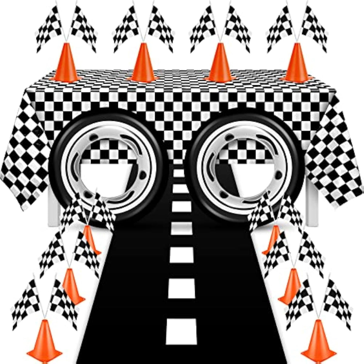 24 Pieces Race Car Party Supplies Include Traffic Cones Checkered Flag