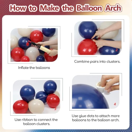 143pcs Red White and Blue Balloon Arch Kit White Navy Blue Red Balloons