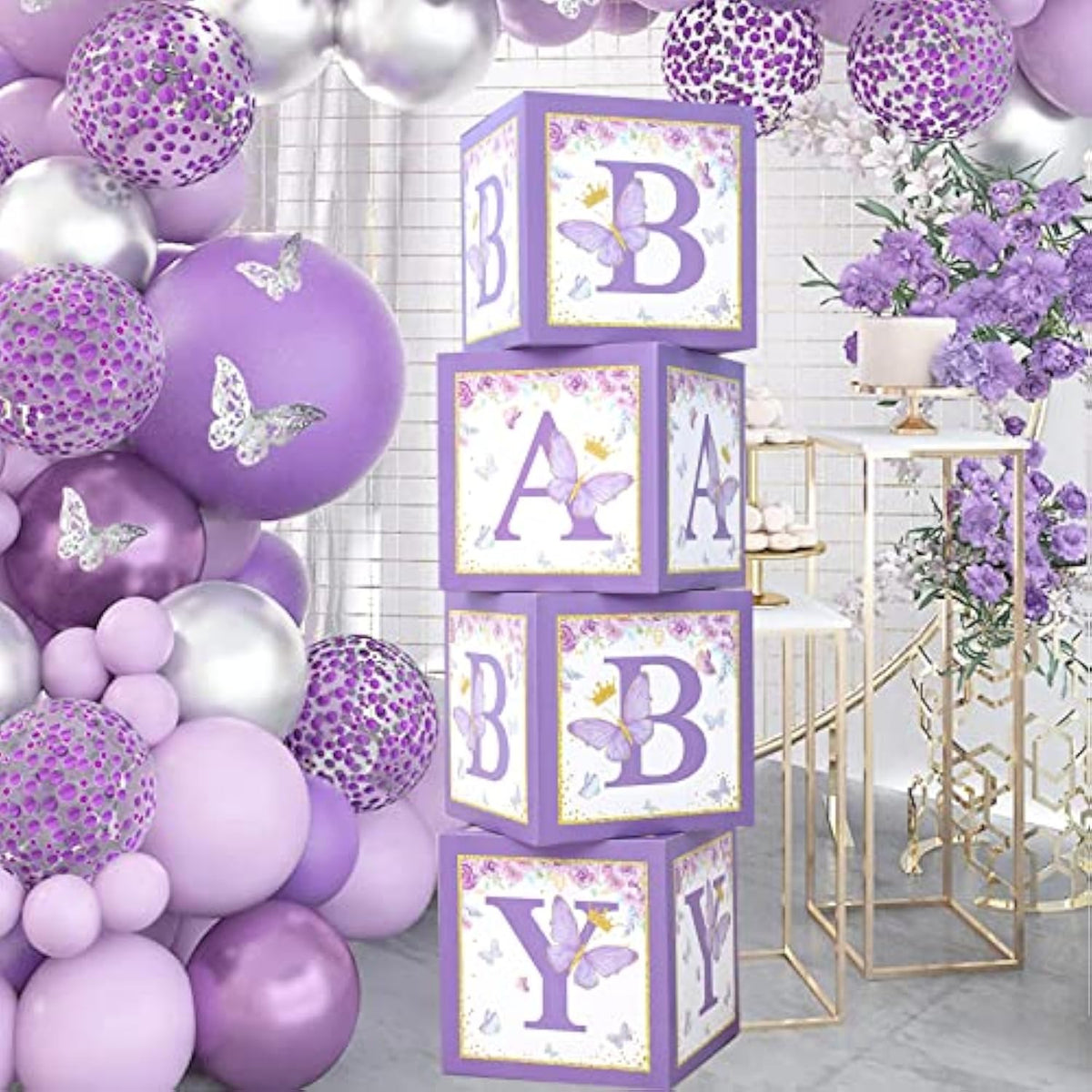 Purple Butterfly Baby Shower Boxes: First Birthday Centerpieces