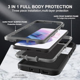 For Samsung Galaxy S21 Plus Case, Military Grade 3 In 1 Heavy Duty Shockproof/Drop Proof/Dust Proof Case With 2Pcs Tempered Glass Screen Protector & Camera Lens Protector (Black/Grey)