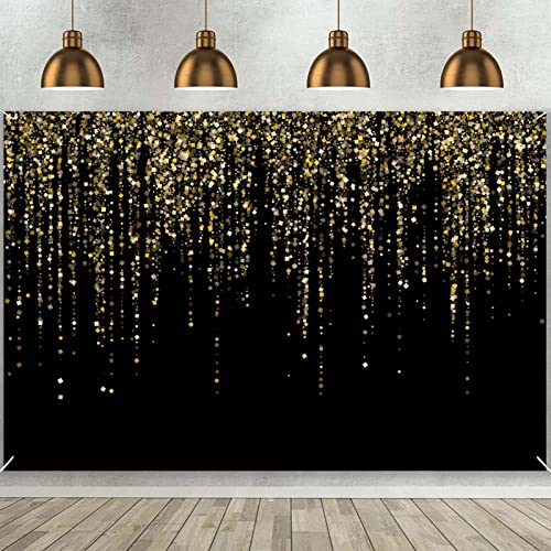 7x5 FT Black and Gold Bokeh Party Backdrop Photo Black and Gold Glitter Bokeh Sequin Spots Birthday Anniversary Photography Background Golden Sparkle Banner Photo Baby Bath Decoration