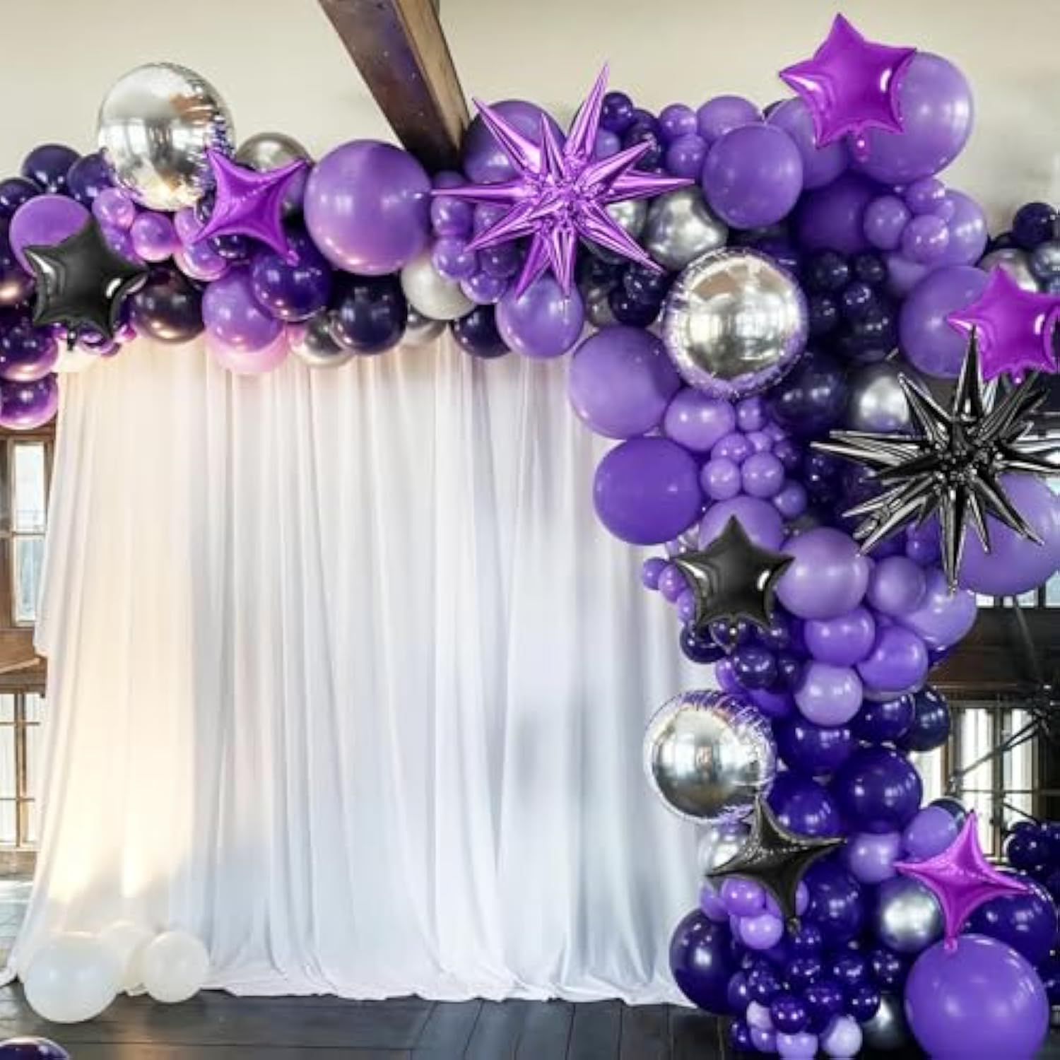 16-Pack Purple and Black Star Foil Balloons 10-22 Inch for Party Decor