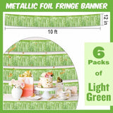 6 Pack 10 Ft Light Green Foil Fringe Garland Metallic Streamers Tinsel Banner Wall Hanging Garland Backdrop For Parade Floats, Halloween, Christmas, Thanksgiving, New Year Party Decorations